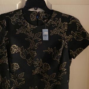 Ann Taylor Shimmer Brocade Dress Midnight Spruce 8P